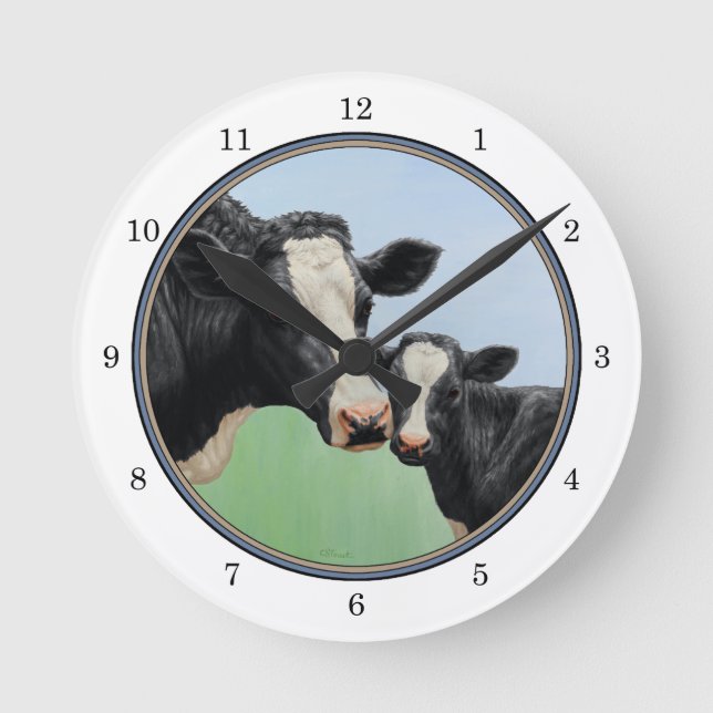 Holstein Cow and Calf Round Clock (Front)