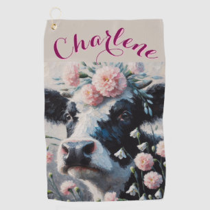 Holstein Cow Carnations Farmhouse Personalised Golf Towel
