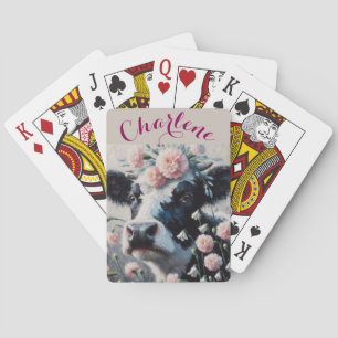 Holstein Cow Carnations Farmhouse Personalised Playing Cards