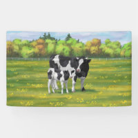 Holstein Cow & Cute Calf in Summer Pasture