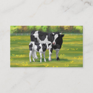 Holstein Cow & Cute Calf in Summer Pasture Business Card