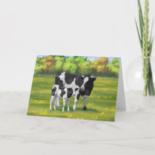 Holstein Cow & Cute Calf in Summer Pasture Card