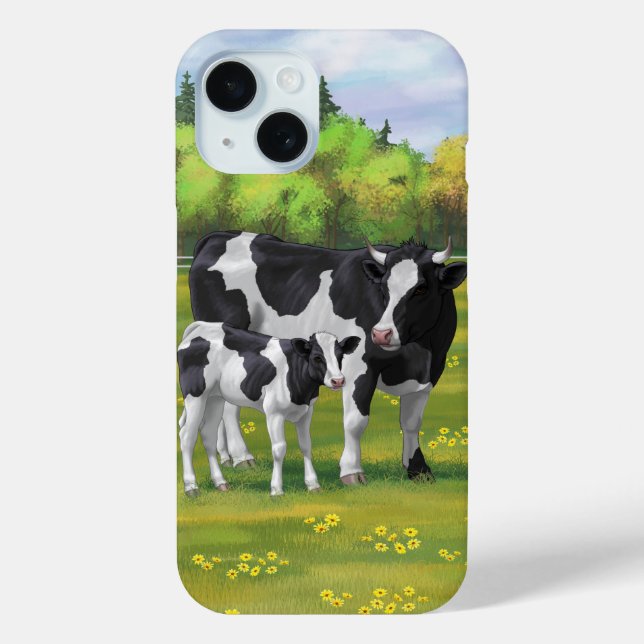 Holstein Cow & Cute Calf in Summer Pasture Case-Mate iPhone Case (Back)