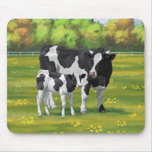 Holstein Cow & Cute Calf in Summer Pasture Mouse Mat