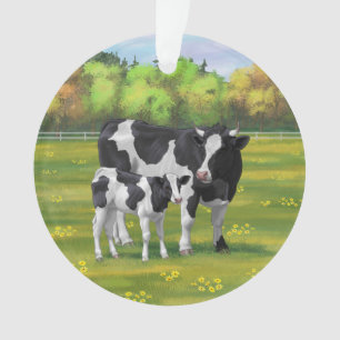 Holstein Cow & Cute Calf in Summer Pasture Ornament