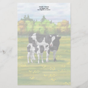 Holstein Cow & Cute Calf in Summer Pasture Stationery