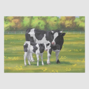 Holstein Cow & Cute Calf in Summer Pasture Tissue Paper