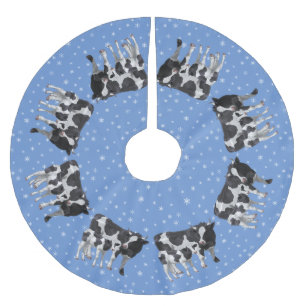 Holstein Cow & Cute Calf Snowflakes Brushed Polyester Tree Skirt