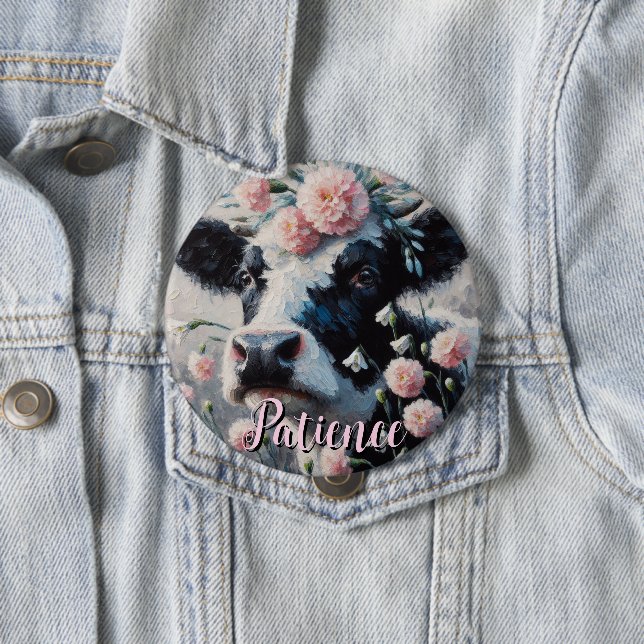 Holstein Cow Flowers Farm Farmhouse Personalised 10 Cm Round Badge (In Situ)