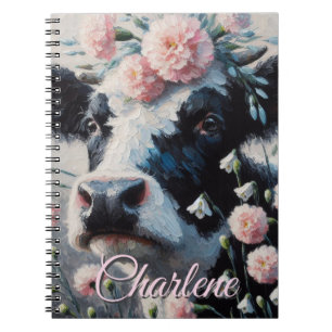 Holstein Cow Flowers Farm Farmhouse Personalised Notebook