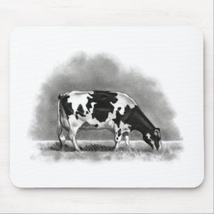 Holstein Cow Grazing: Realism Pencil Drawing Mouse Mat