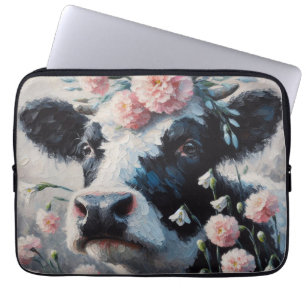 Holstein Cow in Flowers Farm Farmhouse Painting Laptop Sleeve