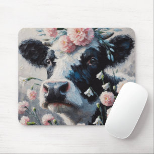 Holstein Cow in Flowers Farm Farmhouse Painting Mouse Mat
