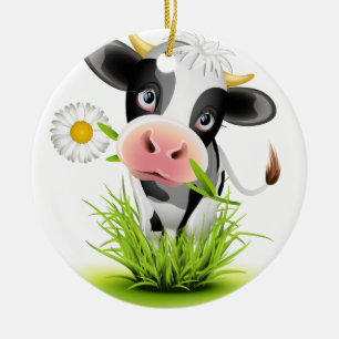 Holstein cow in grass ceramic tree decoration