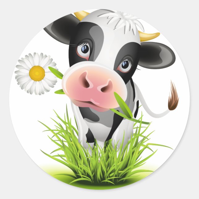 Holstein cow in grass classic round sticker (Front)