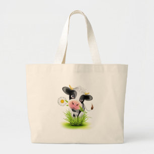 Holstein cow in grass large tote bag