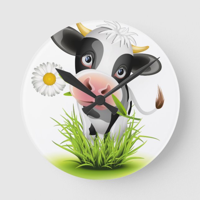Holstein cow in grass round clock (Front)