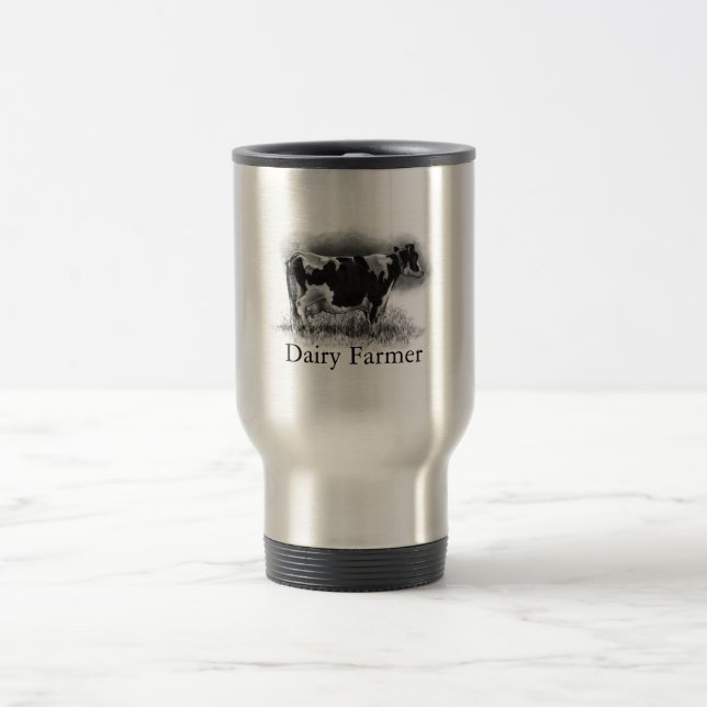 Holstein Cow in Pencil: Dairy Farmer Travel Mug (Center)