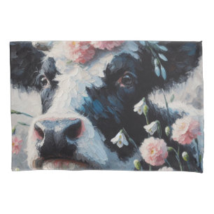 Holstein Cow in Pink Carnation Flowers Farm Cows Pillowcase