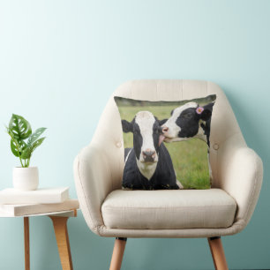 Holstein Cow Kiss in Farm Pasture Cushion