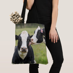 Holstein Cow Kiss in Farm Pasture Tote Bag