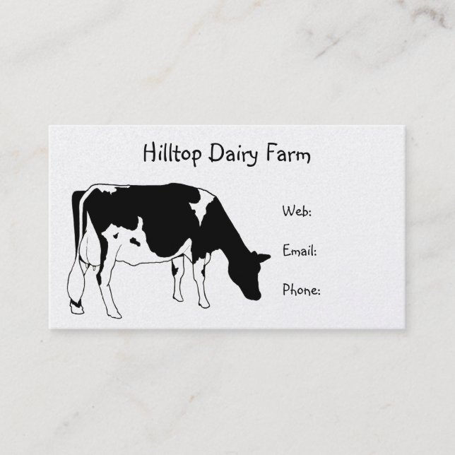 Holstein Cow Line Drawing: Dairy, Milk, Farm Business Card (Front)