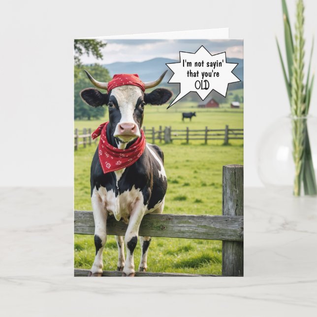 Holstein Cow On a Fence Birthday Humour Card (Front)