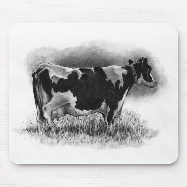 Holstein Cow: Original Pencil Drawing: Dairy Mouse Mat (Front)