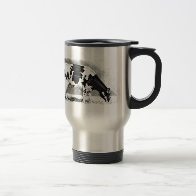 Holstein Cow: Pencil Drawing: Farm, Country Travel Mug (Right)