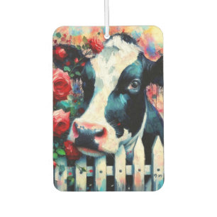 Holstein Cow Picket Fence Red Roses Black Red Car Air Freshener