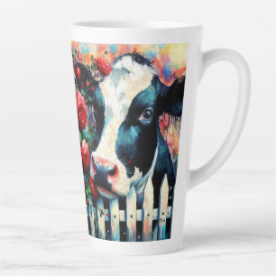 Holstein Cow Picket Fence Red Roses Black Red Latte Mug