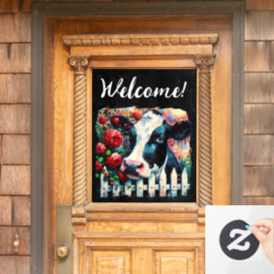 Holstein Cow Picket Fence Red Roses Black Red Window Cling
