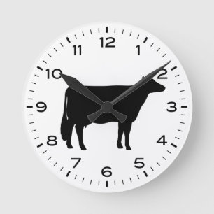 Holstein Cow Silhouette Black and White Round Clock