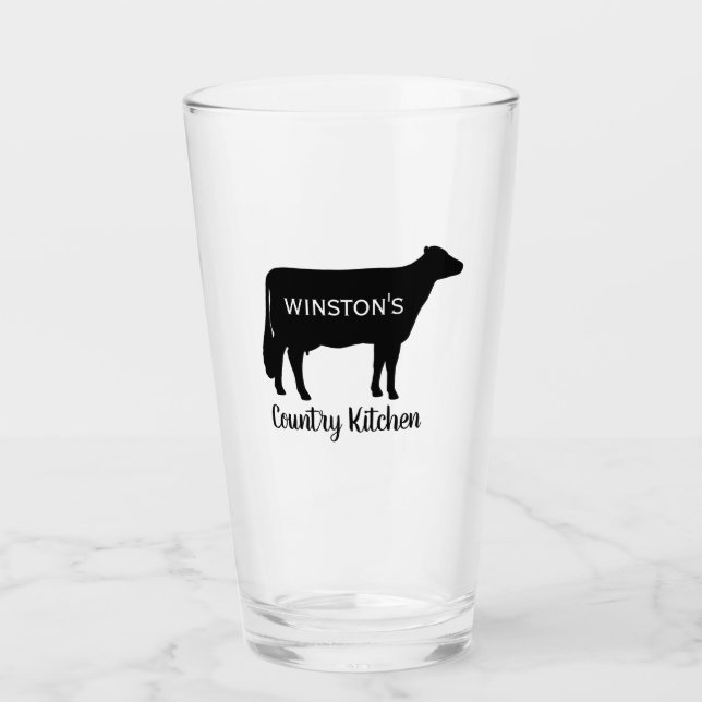 Holstein Cow Silhouette Personalised Country Farm Glass (Front)