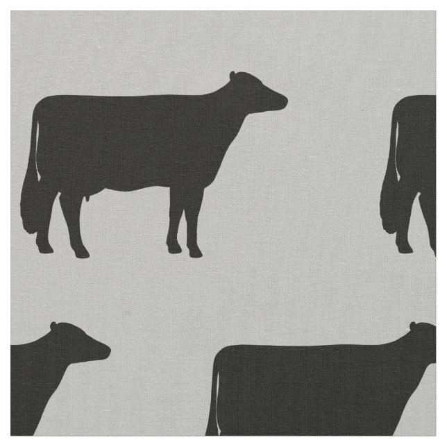 Holstein Cow Silhouettes Pattern Black and Grey Fabric (Close Up)