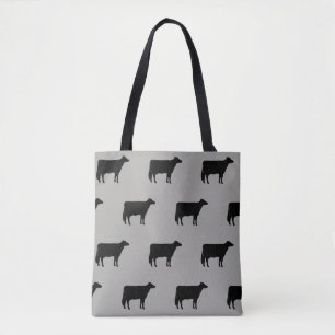 Holstein Cow Silhouettes Pattern Grey and Black Tote Bag