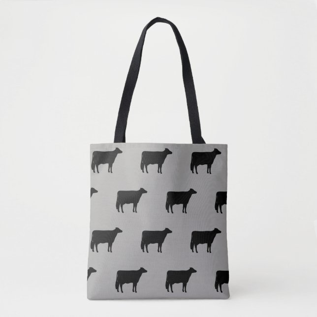 Holstein Cow Silhouettes Pattern Grey and Black Tote Bag (Front)