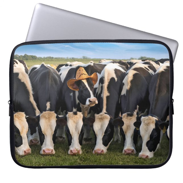 Holstein Cow Wearing a Cowboy Hat Laptop Sleeve (Front)