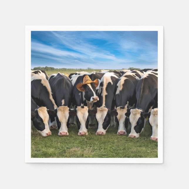 Holstein Cow Wearing a Cowboy Hat Napkin (Front)
