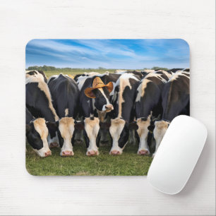 Holstein Cow Wearing Cowboy Hat Mouse Mat
