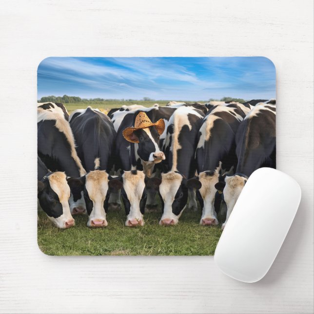 Holstein Cow Wearing Cowboy Hat Mouse Mat (With Mouse)
