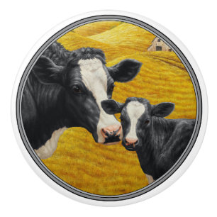 Holstein Cows and Old Wood Barn Ceramic Knob