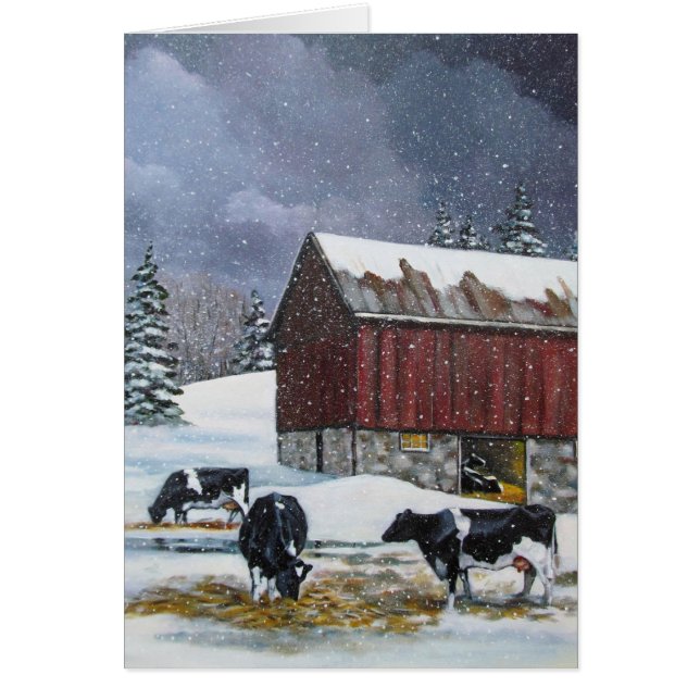 Holstein Cows in Snowy Barnyard: Original Painting (Front)