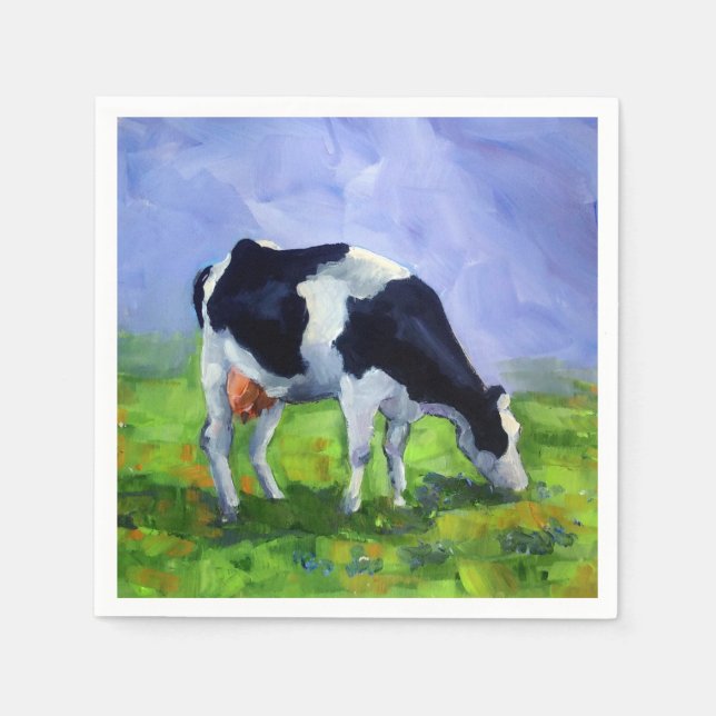Holstein Dairy Cow, Farmer, Cattleman, Painting Napkin (Front)