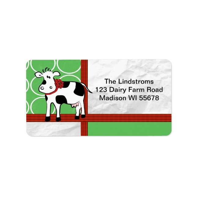 Holstein Holiday Cute Christmas Cow Cartoon Custom Label (Front)