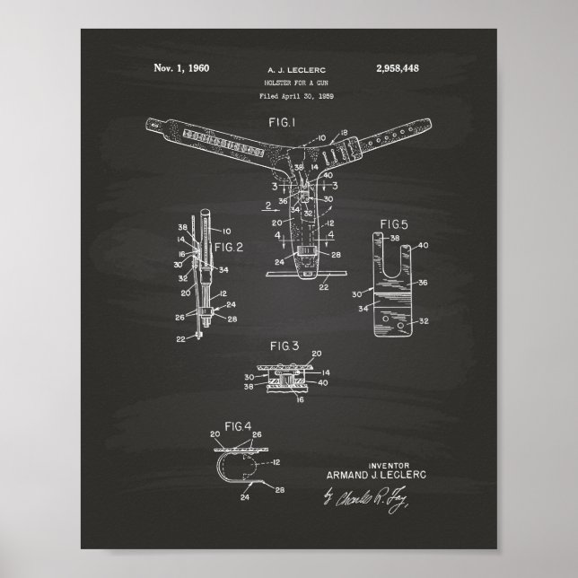Holster For A Gun 1960 Patent Art - Blueprint Poster (Front)