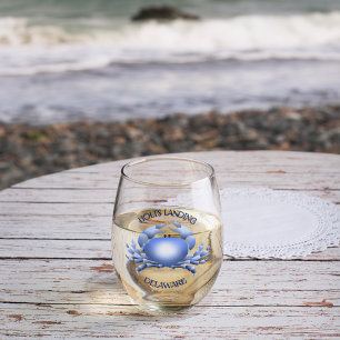 Holts Landing Blue Crab Stemless Wine Glass