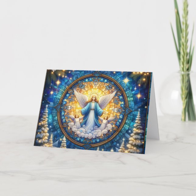 Holy Angel Stained Glass Christmas Holiday Card (Front)