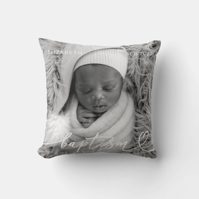 Holy Baptism Elegant Modern Chic Heart Baby Photo Cushion (Front)