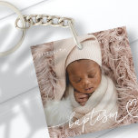 Holy Baptism Elegant Modern Chic Heart Baby Photo Key Ring<br><div class="desc">This simple and modern design is composed of serif typography and add a custom photo,  add baby's name and month and year of baptism</div>